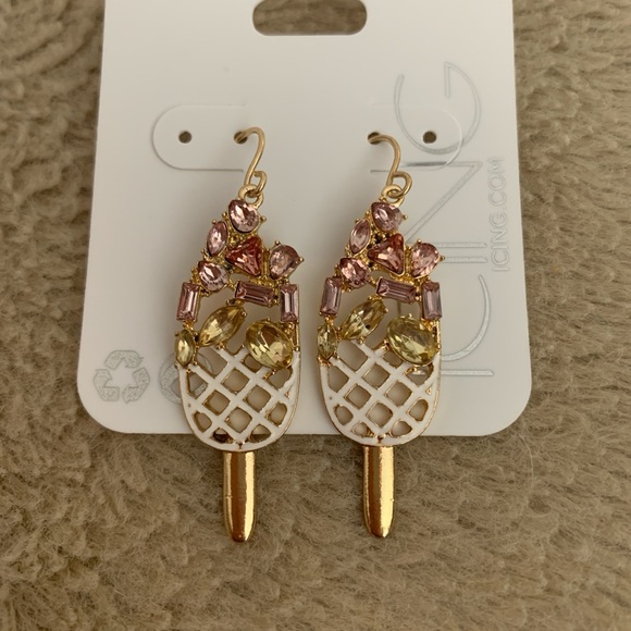 Ice cream shaped earrings - colored gems on top - gold accents - Picture 4 of 5